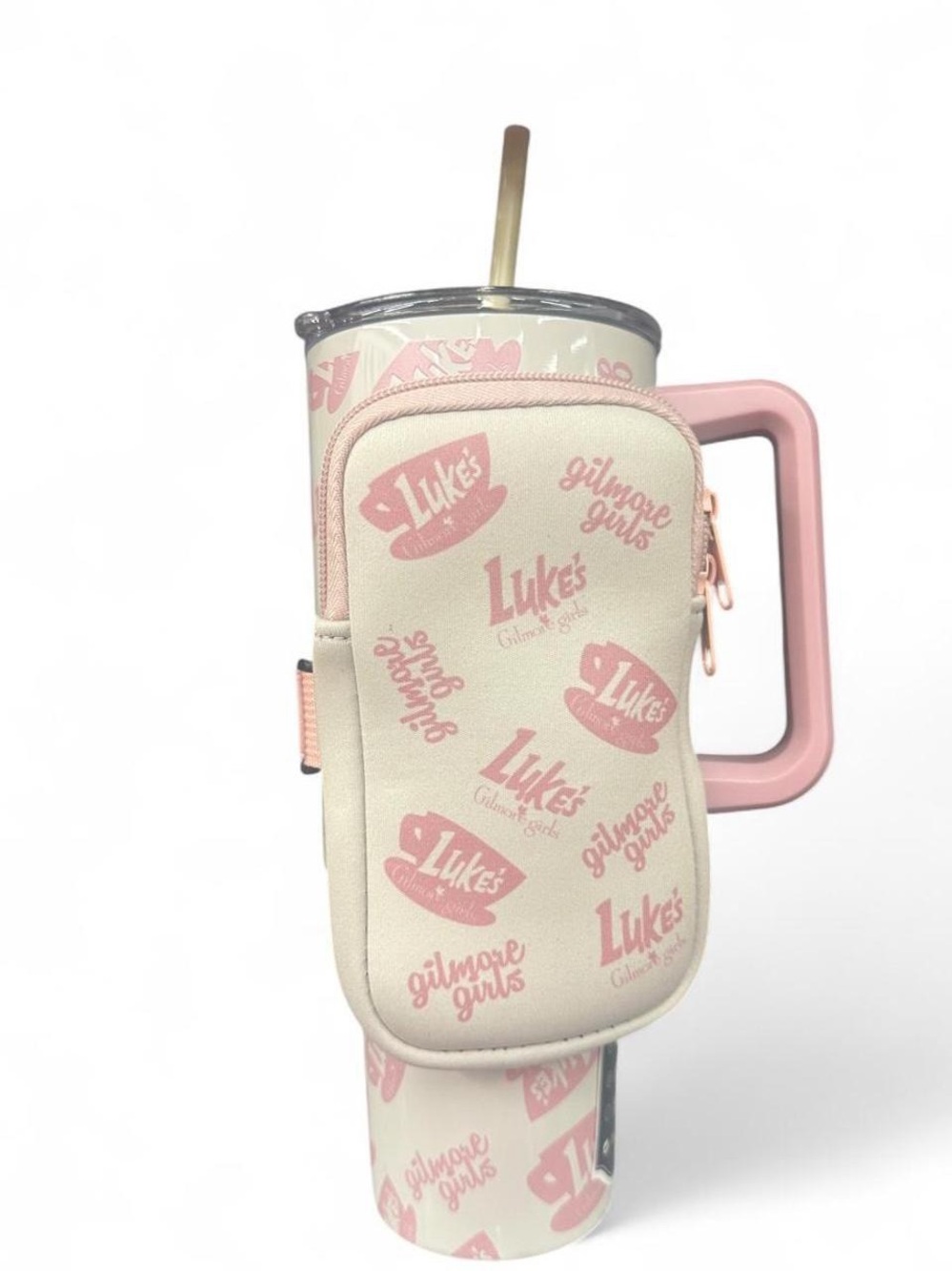 Gilmore Girls Luke's Diner 40oz Tumbler with handle, pink